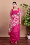 Shop_Nidhi Kejriwal_Magenta Silk, Organza Embroidery Round , Square Cape Set _Online_at_Aza_Fashions