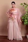 Buy_Nidhi Kejriwal_Pink Chiffon, Organza Embroidery Round Neck Floral Top And Palazzo Set _at_Aza_Fashions