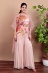 Nidhi Kejriwal_Pink Chiffon, Organza Embroidery Round Neck Floral Top And Palazzo Set _Online_at_Aza_Fashions