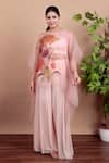 Buy_Nidhi Kejriwal_Pink Chiffon, Organza Embroidery Round Neck Floral Top And Palazzo Set _Online_at_Aza_Fashions