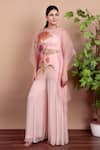 Shop_Nidhi Kejriwal_Pink Chiffon, Organza Embroidery Round Neck Floral Top And Palazzo Set _Online_at_Aza_Fashions