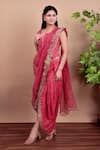 Shop_Nidhi Kejriwal_Coral Chanderi, Silk, Organza Sequins, Embroidery Square Neck Dhoti Skirt Set _Online_at_Aza_Fashions