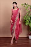Buy_Nidhi Kejriwal_Coral Chanderi, Silk, Organza Sequins, Embroidery Square Neck Dhoti Skirt Set 