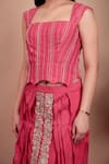 Shop_Nidhi Kejriwal_Coral Chanderi, Silk, Organza Sequins, Embroidery Square Neck Dhoti Skirt Set 