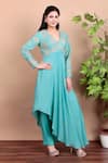 Buy_Nidhi Kejriwal_Aqua Crepe, Silk Sequins, Embroidery V-neck Blue Anarkali Set _Online_at_Aza_Fashions