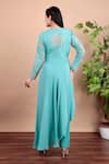 Shop_Nidhi Kejriwal_Aqua Crepe, Silk Sequins, Embroidery V-neck Blue Anarkali Set _at_Aza_Fashions