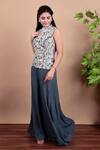 Nidhi Kejriwal_Gray Crepe Embroidery Mandarin Collar Grey Top And Palazzo Set _Online_at_Aza_Fashions
