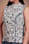 Buy_Nidhi Kejriwal_Gray Crepe Embroidery Mandarin Collar Grey Top And Palazzo Set _Online_at_Aza_Fashions