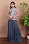 Buy_Nidhi Kejriwal_Gray Crepe Embroidery Mandarin Collar Grey Top And Palazzo Set _at_Aza_Fashions