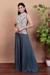 Shop_Nidhi Kejriwal_Gray Crepe Embroidery Mandarin Collar Grey Top And Palazzo Set _Online_at_Aza_Fashions