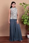 Nidhi Kejriwal_Gray Crepe Embroidery Mandarin Collar Grey Top And Palazzo Set _at_Aza_Fashions