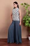 Buy_Nidhi Kejriwal_Gray Crepe Embroidery Mandarin Collar Grey Top And Palazzo Set 