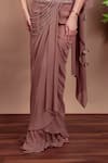 Nidhi Kejriwal_Brown Silk, Georgette Beads, Sequins Designer Pre-draped Saree With Blouse _Online_at_Aza_Fashions