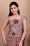 Buy_Nidhi Kejriwal_Brown Silk, Georgette Beads, Sequins Designer Pre-draped Saree With Blouse _Online_at_Aza_Fashions