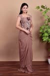 Shop_Nidhi Kejriwal_Brown Silk, Georgette Beads, Sequins Designer Pre-draped Saree With Blouse _Online_at_Aza_Fashions