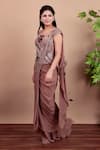 Nidhi Kejriwal_Brown Silk, Georgette Beads, Sequins Designer Pre-draped Saree With Blouse _at_Aza_Fashions