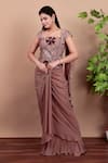 Buy_Nidhi Kejriwal_Brown Silk, Georgette Beads, Sequins Designer Pre-draped Saree With Blouse 
