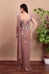 Shop_Nidhi Kejriwal_Brown Silk, Georgette Beads, Sequins Designer Pre-draped Saree With Blouse _at_Aza_Fashions