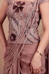 Shop_Nidhi Kejriwal_Brown Silk, Georgette Beads, Sequins Designer Pre-draped Saree With Blouse 