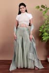Buy_Nidhi Kejriwal_White Organza, Tissue Pearls, Beads, Zari Phirozi Blue Designer Pant Saree Set _Online_at_Aza_Fashions