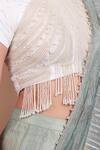 Shop_Nidhi Kejriwal_White Organza, Tissue Pearls, Beads, Zari Phirozi Blue Designer Pant Saree Set 