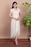 Buy_Nidhi Kejriwal_White Chiffon, Chanderi, Net Embroidery Collared Jacket And Draped Skirt Set _Online_at_Aza_Fashions