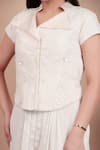 Nidhi Kejriwal_White Chiffon, Chanderi, Net Embroidery Collared Jacket And Draped Skirt Set _at_Aza_Fashions
