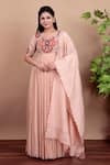Buy_Nidhi Kejriwal_Peach Chiffon, Chanderi Embroidery V-neck Anarkali Set _at_Aza_Fashions