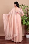 Shop_Nidhi Kejriwal_Peach Chiffon, Chanderi Embroidery V-neck Anarkali Set _at_Aza_Fashions