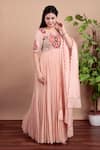Buy_Nidhi Kejriwal_Peach Chiffon, Chanderi Embroidery V-neck Anarkali Set 