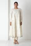 Chhaya Mehrotra_Ivory Chanderi, Silk Organza Embroidery Round Neck Kurta Dupatta Set _Online_at_Aza_Fashions