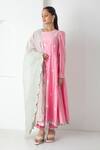 Buy_Chhaya Mehrotra_Pink Chanderi, Silk Organza Embroidery Round Neck Candy Kurta Pant Set _at_Aza_Fashions