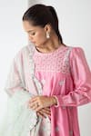 Shop_Chhaya Mehrotra_Pink Chanderi, Silk Organza Embroidery Round Neck Candy Kurta Pant Set _Online_at_Aza_Fashions