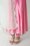 Chhaya Mehrotra_Pink Chanderi, Silk Organza Embroidery Round Neck Candy Kurta Pant Set _at_Aza_Fashions