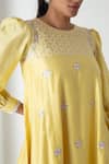Shop_Chhaya Mehrotra_Yellow Chanderi, Silk Organza Embroidery Round Neck Kurta Pant Set _Online_at_Aza_Fashions