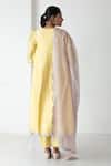 Shop_Chhaya Mehrotra_Yellow Chanderi, Silk Organza Embroidery Round Neck Kurta Pant Set _at_Aza_Fashions