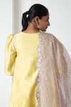 Chhaya Mehrotra_Yellow Chanderi, Silk Organza Embroidery Round Neck Kurta Pant Set _at_Aza_Fashions