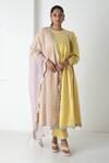 Buy_Chhaya Mehrotra_Yellow Chanderi, Silk Organza Embroidery Round Neck Kurta Pant Set _at_Aza_Fashions