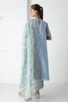 Shop_Chhaya Mehrotra_Blue Chanderi, Silk Organza Embroidery Round Neck Powder Kurta Pant Set _at_Aza_Fashions