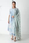 Buy_Chhaya Mehrotra_Blue Chanderi, Silk Organza Embroidery Round Neck Powder Kurta Pant Set _at_Aza_Fashions