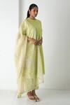 Buy_Chhaya Mehrotra_Green Chanderi, Silk Organza Embroidery Round Neck Raw Mango Kurta Set _Online_at_Aza_Fashions