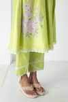Chhaya Mehrotra_Green Chanderi, Silk Organza Embroidery Round Neck Raw Mango Kurta Set _at_Aza_Fashions