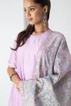 Shop_Chhaya Mehrotra_Lavender Chanderi, Silk Organza Embroidery Round Neck Electric Kurta Set _Online_at_Aza_Fashions