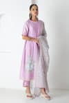 Buy_Chhaya Mehrotra_Lavender Chanderi, Silk Organza Embroidery Round Neck Electric Kurta Set _at_Aza_Fashions