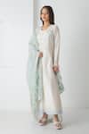 Chhaya Mehrotra_Ivory Chanderi, Silk Organza Embroidery Round Neck Kurta Pant Set _Online_at_Aza_Fashions