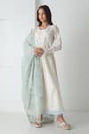 Buy_Chhaya Mehrotra_Ivory Chanderi, Silk Organza Embroidery Round Neck Kurta Pant Set _at_Aza_Fashions