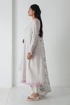 Chhaya Mehrotra_Gray Chanderi, Silk Organza Embroidery Round Neck Chalk Grey Kurta Pant Set _Online_at_Aza_Fashions