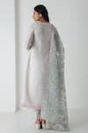 Shop_Chhaya Mehrotra_Gray Chanderi, Silk Organza Embroidery Round Neck Chalk Grey Kurta Pant Set _at_Aza_Fashions