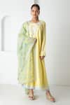 Buy_Chhaya Mehrotra_Yellow Chanderi, Silk Organza Embroidery Round Neck Illuminating Kurta Set _at_Aza_Fashions