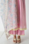 Chhaya Mehrotra_Pink Chanderi, Silk Organza Embroidery Round Neck Orchid Kurta Set _at_Aza_Fashions